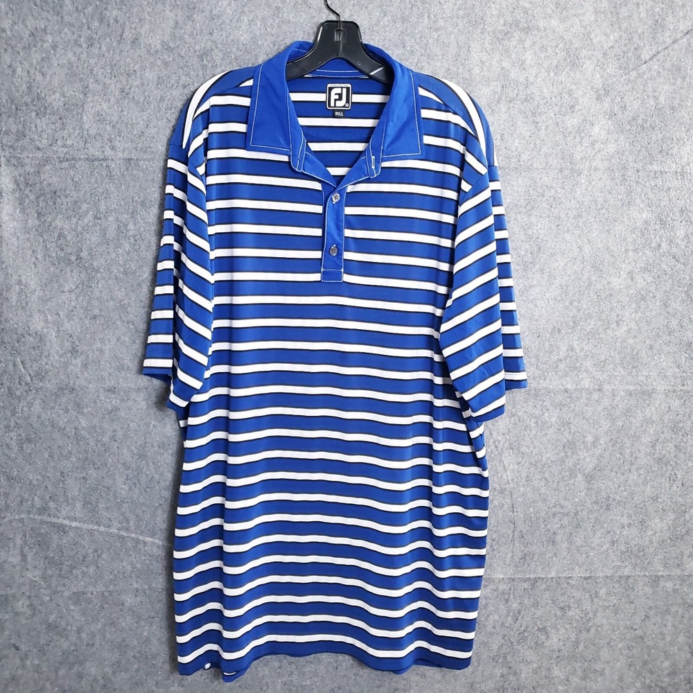 Footjoy Athletic Fit Golf Polo Shirt Mens 2XL Blue Performance Sports Striped
